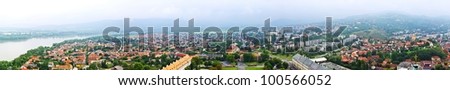 Huge panoramic of famous town Esztergom and the Danube River in Hungary.
