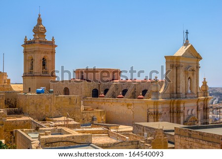 Side view of the Cathedral of Assumption in the middle of the citadel in Gozo, Malta.