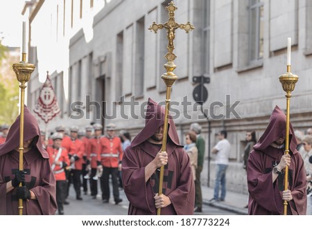 VALLADOLID, SPAIN - APRIL 17, 2014: Participants in the religious processions during Holy Week on Good Thursday, on April 17, 2014 in Valladolid, Spain.