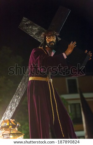 VALLADOLID, SPAIN -Â?Â? APRIL 17, 2014: Jesuschrist sculpture in the religious processions during Holy Week on Good Thursday Night, on April 17, 2014 in Valladolid, Spain.