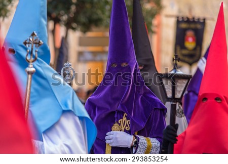 Purple Nazareno in the Good Thursday during Holy Week in Valladolid.