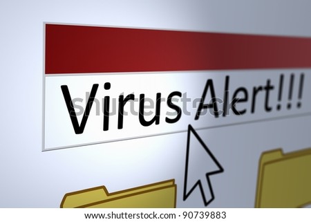 Computer generated image of a virus alert with cursor pointing at it.