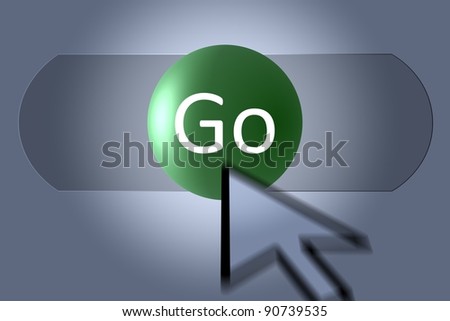 Computer generated image of a mouse pointer on a Go button.