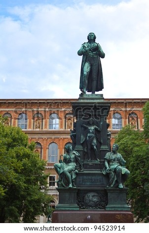 Statue of the german poet, philosopher and historian Johann Christoph Friedrich von Schiller, at the Schillerplatz in Vienna.