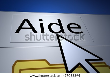 Computer generated image of a cursor pointing at a help button in french.