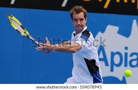 SYDNEY - JAN 12: Richard Gasquet from France plays a forehand in his match in the APIA Tennis International. Sydney - January 12, 2012