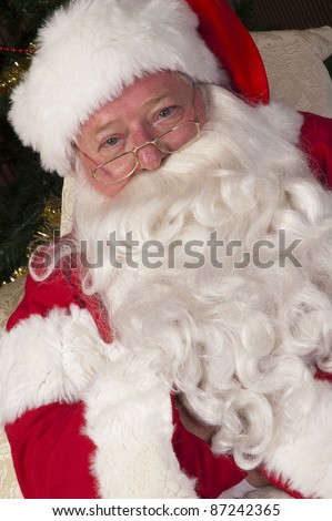 Close up portrait of Santa with long white beard