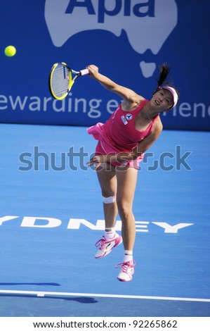 SYDNEY - JAN 8: China's Shuai Peng serves in her first round match in the APIA Tennis International. Sydney - January 8, 2012