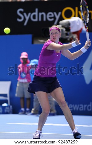 SYDNEY - JAN 10: Petra Kvitova forehand at the APIA Tennis International. Sydney - January 10, 2012