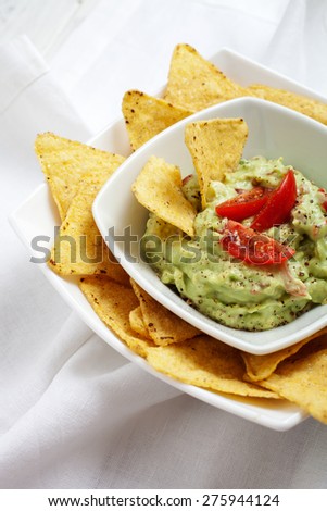 Homemade guacamole with tortilla chips