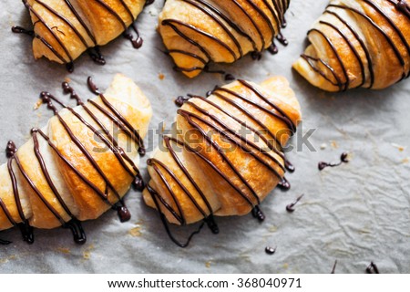 Fresh homemade croissants with chocolate