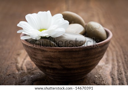 Brown massage stones in brown bowl