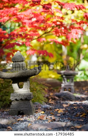Japanese garden in beautiful autumn colors