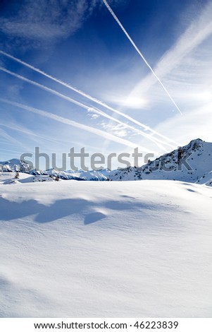 Beautiful alps landscape in sunny winter day