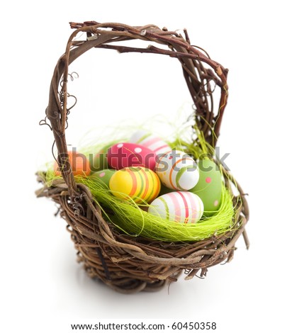 easter eggs in a basket. painted easter eggs in