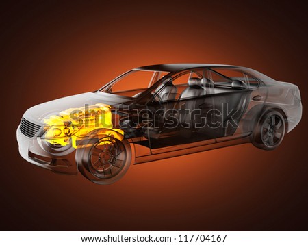 transparent car concept made in 3D graphics
