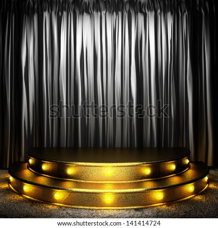 Black Fabric Curtain On Golden Stage