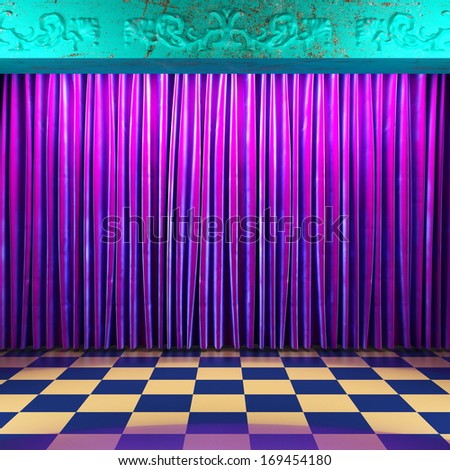 violet fabric curtain on stage