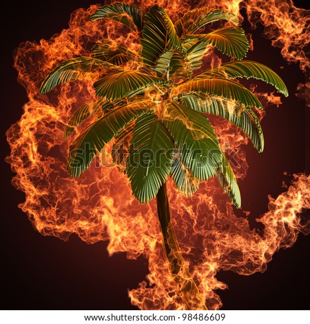 Palm in fire made in 3D