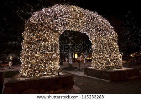 Entrance to town square in Jackson Hole Wyoming.  Winter display