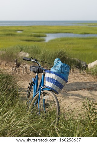 Beach bike with basket:  A great way to get to the beach on a nice day.  Taken in Cape Cod Mass.