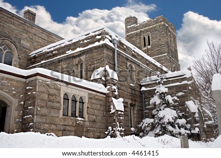 Church covered in snow