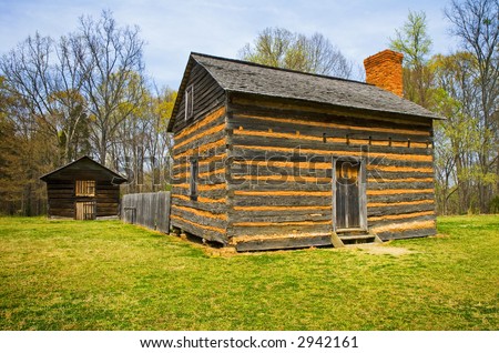 kitchen house at log cabin, recreation of birthplace of  US President James K. Polk, near Charlotte, North Carolina
