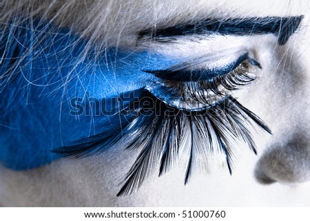 the eye with original make-up - fake eyelashes, close-up