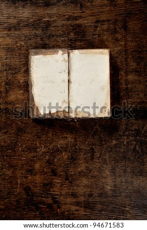 very old book lying open on old wooden table - empty pages