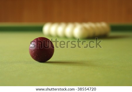 Closeup of old beaten billiard balls.