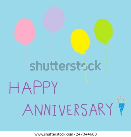 Kid\'s art : pastel colorful balloons with wording happy anniversary