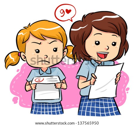 Exam results Young girls receive their exam results with different expressions Vector EPS8 file Exam results Young girls receive their exam results with different expressions Vector EPS8 file