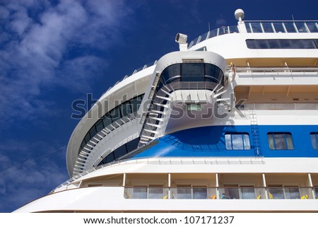 Cruise ship closeup with side control bridge