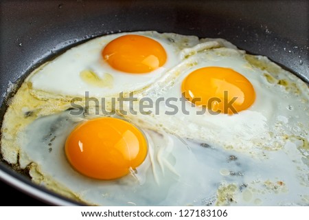 Fried eggs in a pan closeup