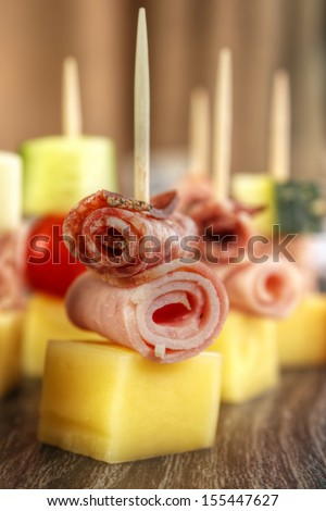 nibbles cold cocktail sticks party cheese cucumber rolls cuts vertical shutterstock