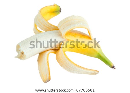 Opened banana, isolated on white