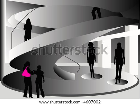 Abstract Female and Male Shoppers Building