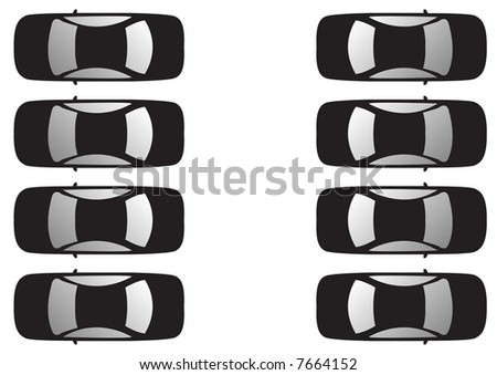 stock photo rows of cars aerial view