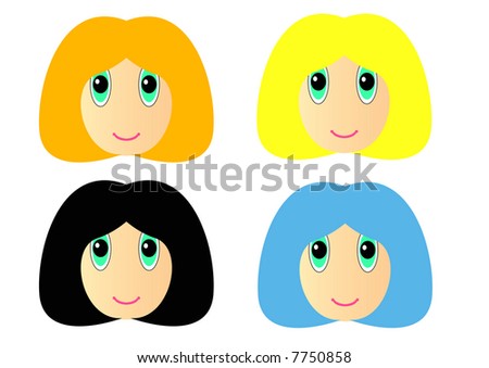 cartoon girl with brown hair and blue. stock photo : cartoon girls#39;