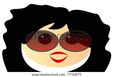 stock photo : cartoon girl's head with black hair and sunglasses