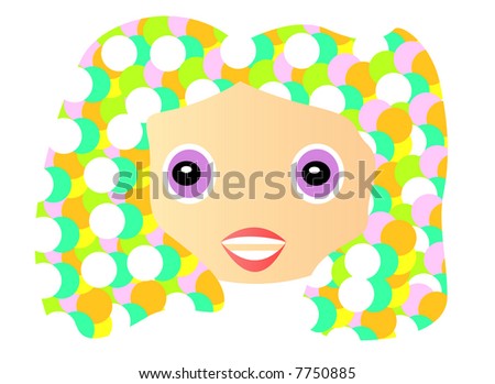 stock photo cartoon girl's head with circle pattern hairstyle