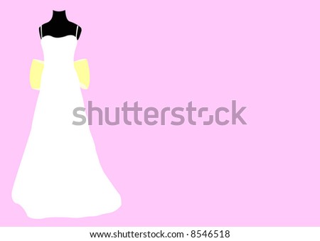 stock photo white wedding dress with yellow bow on mannequin