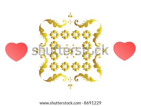 stock photo wedding invitation gold victoriana design with two pink hearts