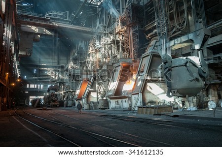 wagons with metal scrap at steel plant