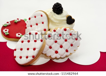 Delicious decorated cookies shaped like hearts