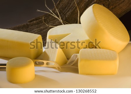 Different sort of farm made cheese produced from goat milk