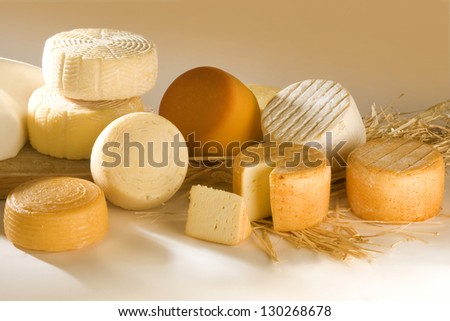 Different sort of farm made cheese produced from goat milk