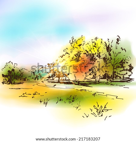 Autumn landscape.The illustration contains transparency and effects. EPS10