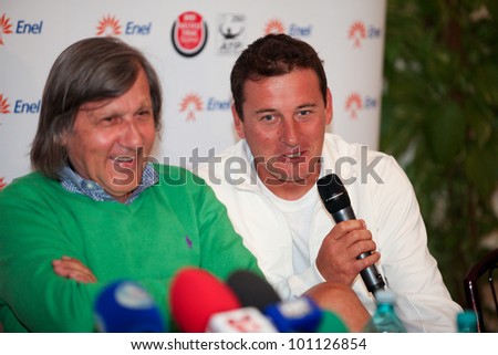 BUCHAREST, ROMANIA- APRIL 24: Andrei Pavel  speaks to the media during BRD Nastase Tiriac Trophy press conference, on April 24, 2012, at Arenele BNR, in Bucharest, Romania