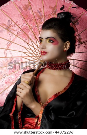 geisha face makeup. stock photo : Geisha in studio